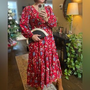 Boden Red Floral Midi Dress